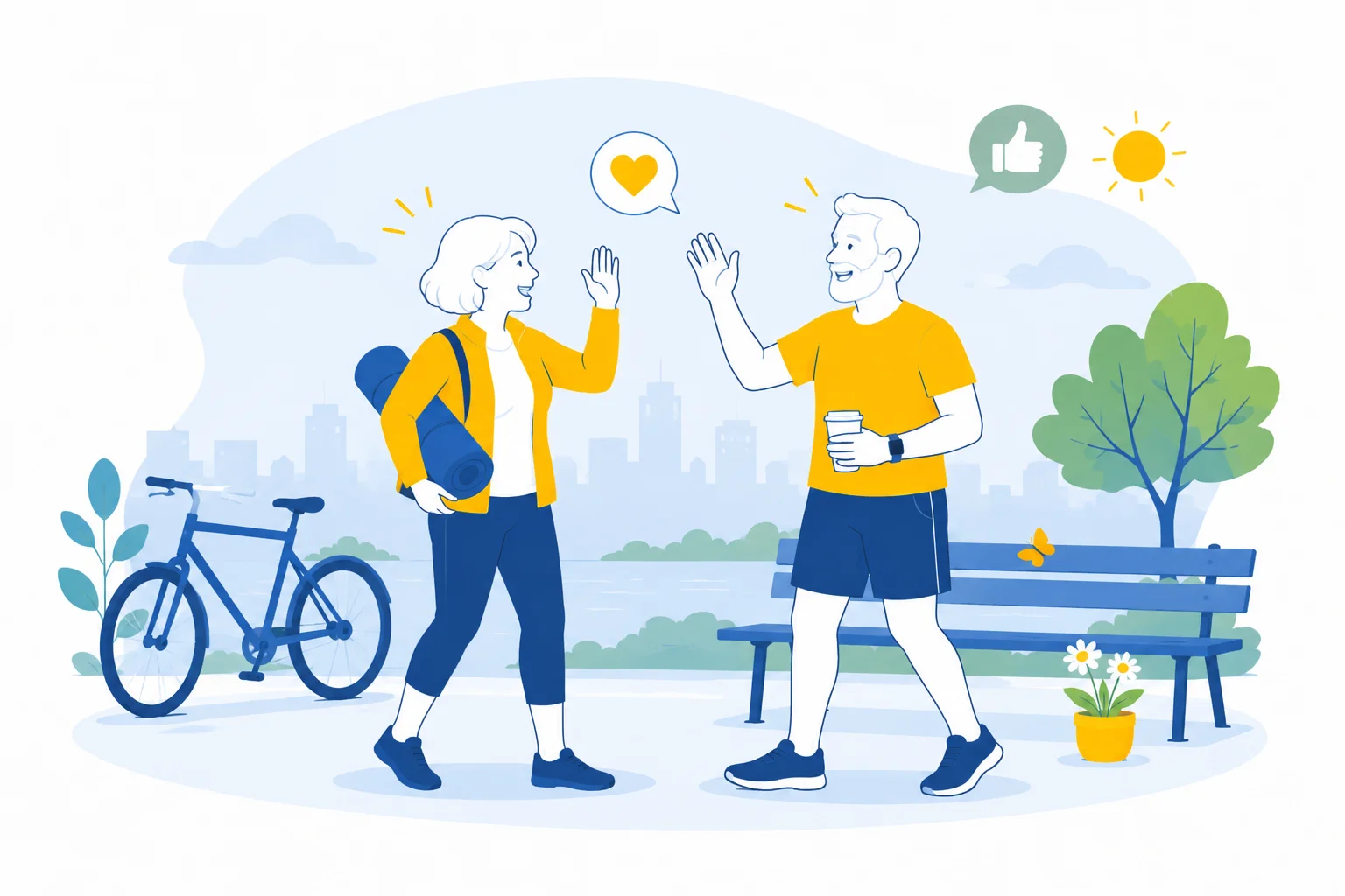 Älteres Pärchen trifft sich zum gemeinsamen Sport!.