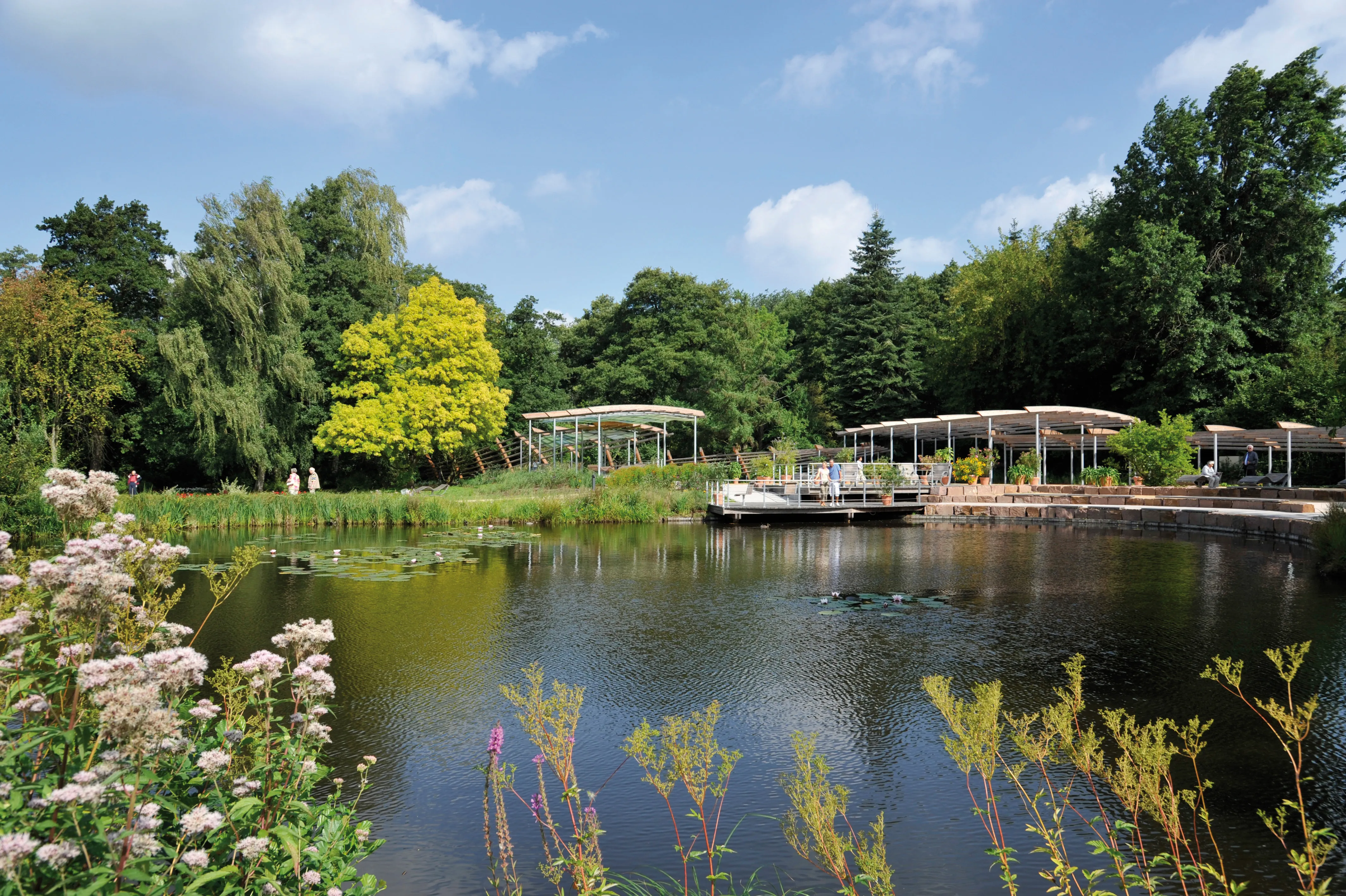 DianaKlinik | Kurpark in Bad Bevensen Der wunderschöne Kurpark in Bad Bevensen wartet mit einer Sonnenterrassen und einer Pergola am See auf.